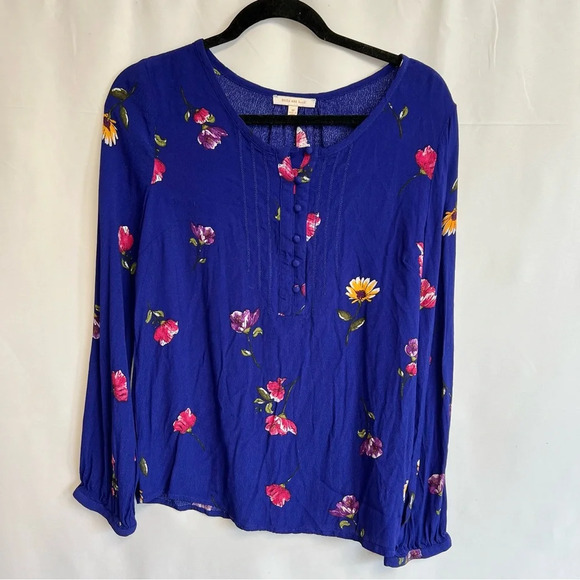 Skies Are Blue Tops - Skies Are Blue Floral Blouse Casual Long Sleeve Blue Shirt Women’s Size Medium
